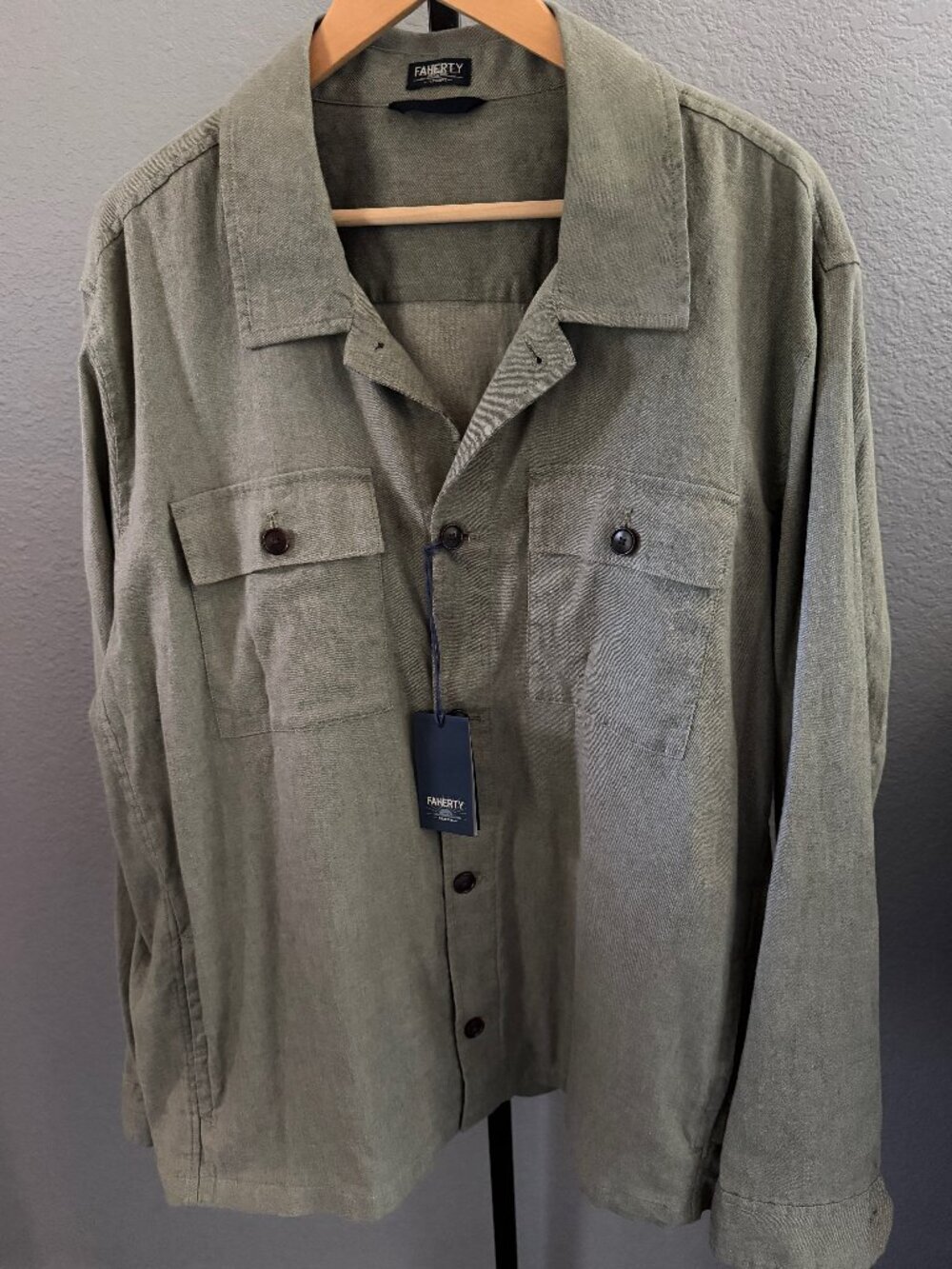 NWT Faherty Reserve Movement Flex Linen Shirt Jacket XXL Olive Isle Green